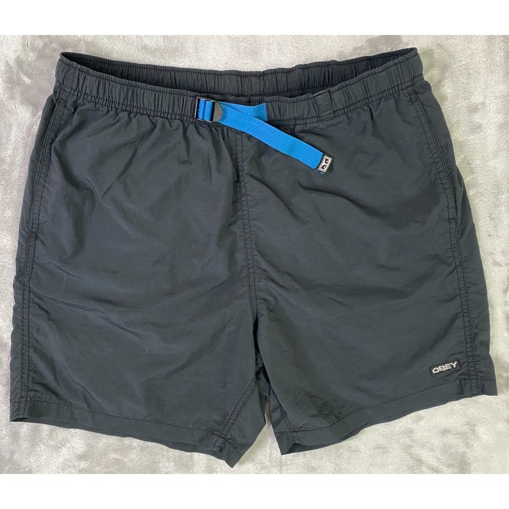 Obey Easy Relaxed Trek Shorts Mens Medium Black Quick Dry Nylon Belted Pockets
